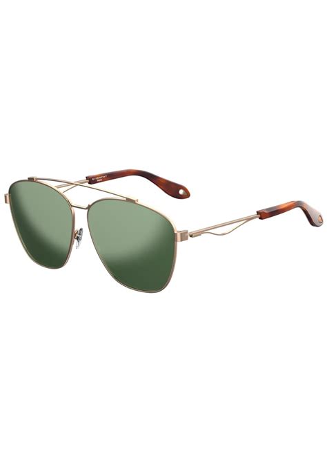 Givenchy Mens GV 7049 Mirrored Square Aviator Sunglasses, Gold